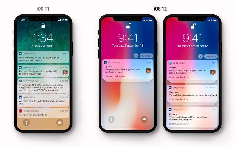 iOS 11 vs iOS 12 Notifications