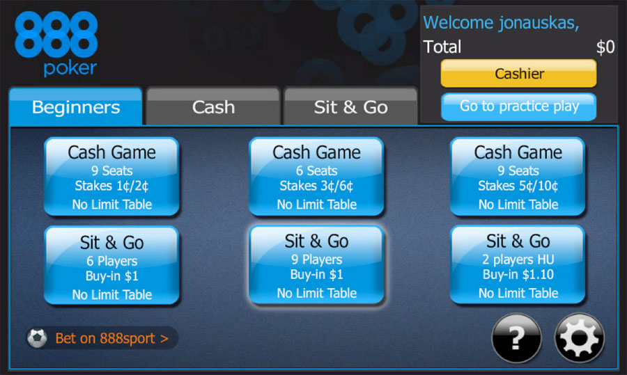 888 Poker App Beginners Tables