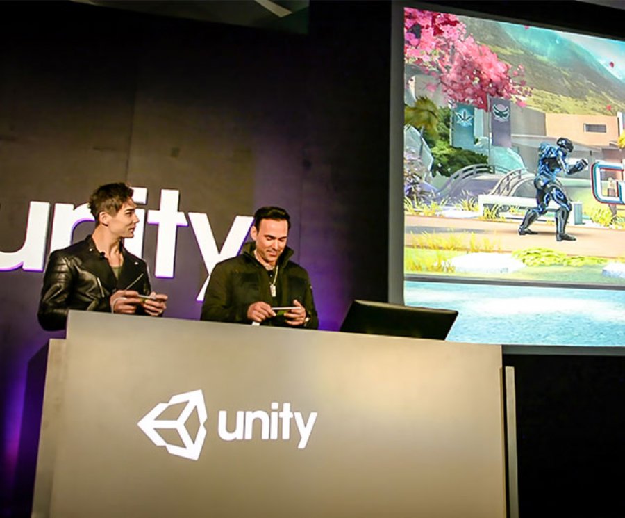 Power Rangers appear during the Unity keynote at GDC 2017