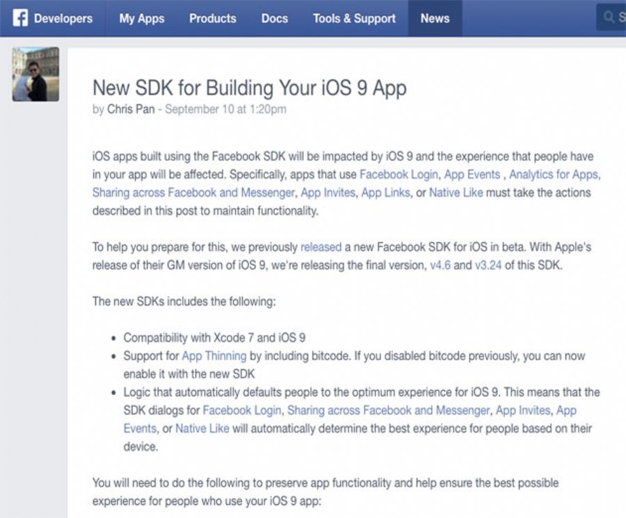 Making Sure the Facebook SDK Works with iOS 9