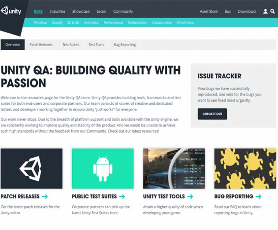 Unity Creates QA Mini Site for Test Tools, Test Suites and Patch Releases