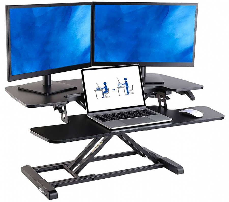 FLEXISPOT Standing Desk Converter 35 Inch Height Adjustable Stand Up Desk Riser Black Home Office Desk for Dual Monitors and 