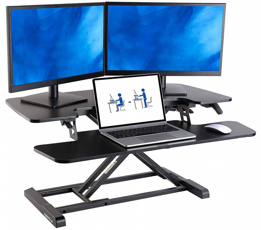 FLEXISPOT Standing Desk Converter 35 Inch Height Adjustable Stand Up Desk Riser Black Home Office Desk for Dual Monitors and FLEXISPOT Standing Desk Converter 35 Inch Height Adjustable Stand Up Desk Riser Black Home Office Desk for Dual Monitors and